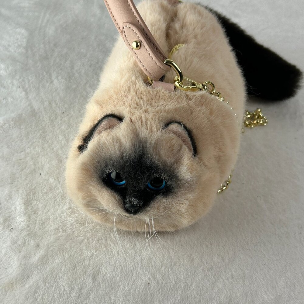 Plush Cat Crossbody Bag - Cream and Black - Picture 3 of 8